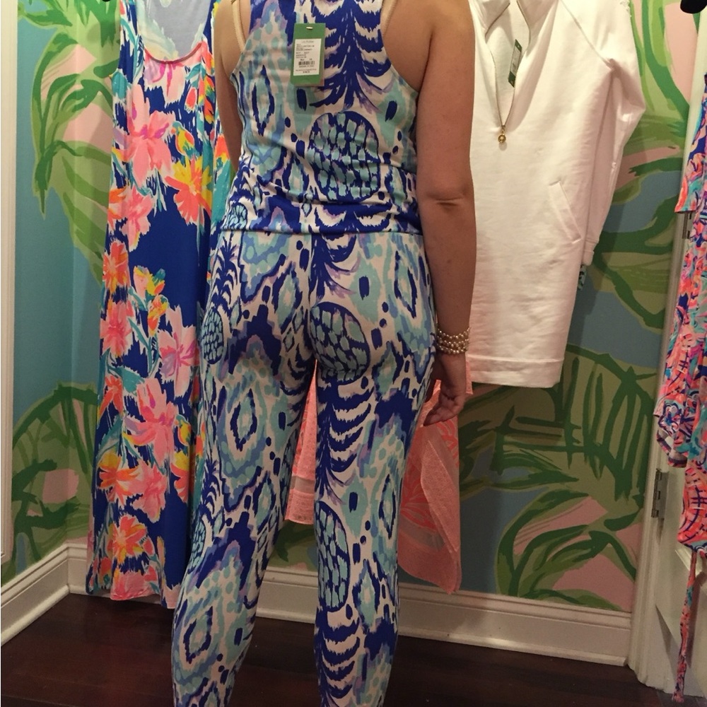 Lilly Pulitzer Blue Pineapple Print Jumpsuit | Sleeveless V-Neck Tropical Resort - Picture 4 of 4